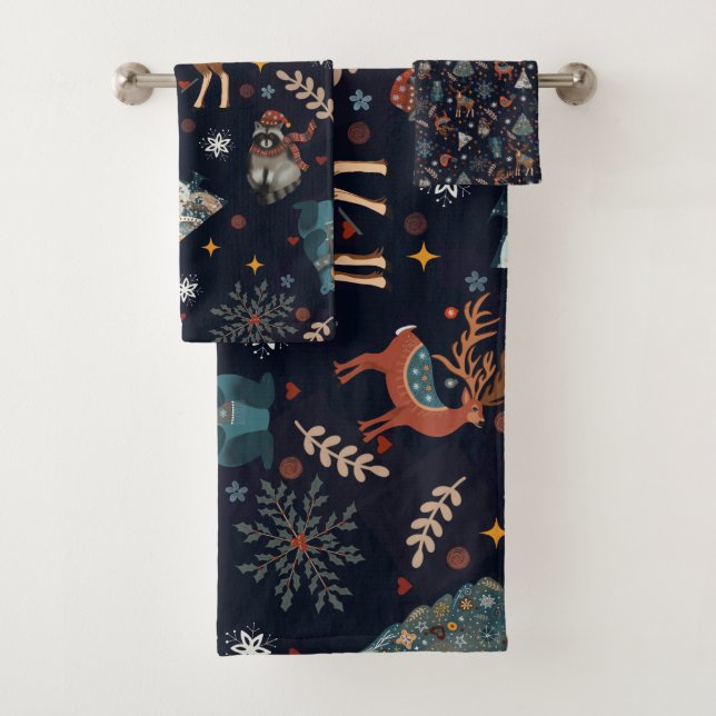 Folk Art Christmas  Bath Towel Set (Insitu)