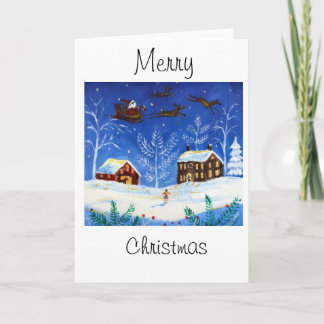 Folk Art Christmas Card with Santa