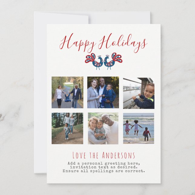 FOLK ART Christmas PHOTO COLLAGE Greeting Cards (Front)