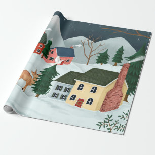 FOLK ART CHRISTMAS SCENE Wrapping Paper
