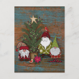 Folk Art Christmas Tree and Gnomes Postcard