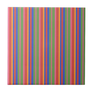 Folk Art Collection Brightly Striped Ceramic Tile