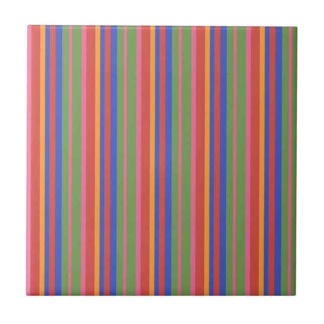 Folk Art Collection Brightly Striped Ceramic Tile (Front)