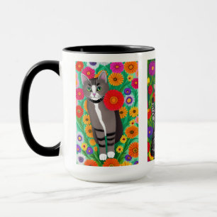 Folk Art Colourful Cats and Flowers   AI art Mug