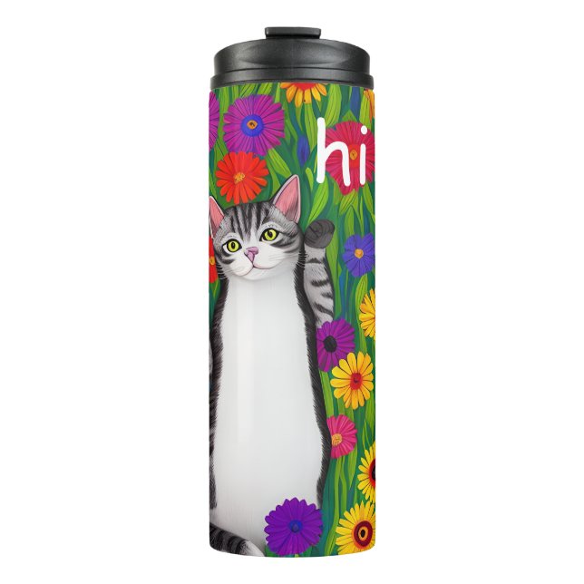 Folk Art Colourful Cats and Flowers | AI art Thermal Tumbler (Front)