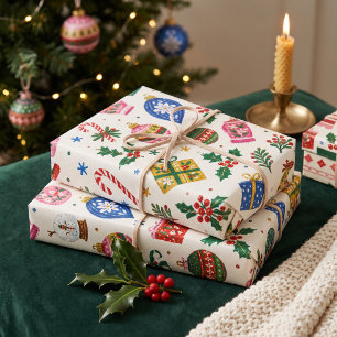 Folk Art Colourful Christmas Wrapping Paper
