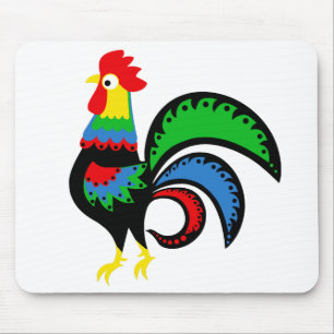 Folk art colourful Rooster/cockerel/ fowl/bird Mouse Mat