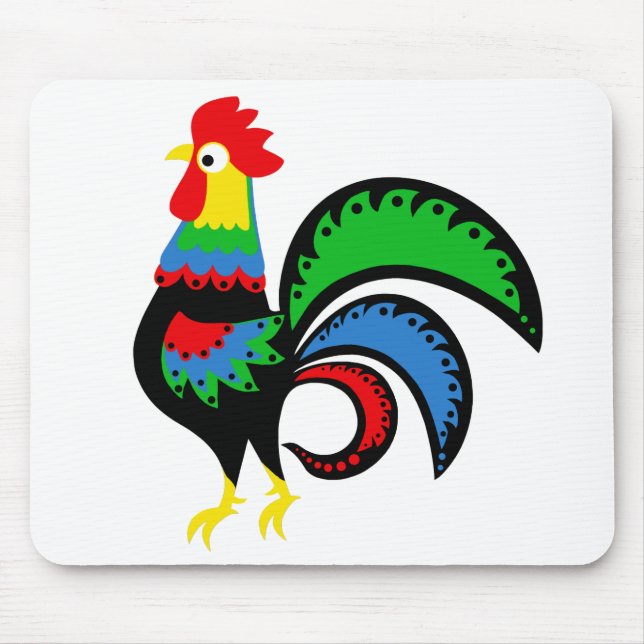Folk art colourful Rooster/cockerel/ fowl/bird Mouse Mat (Front)