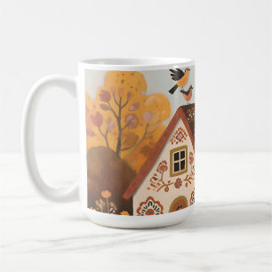 Folk Art Cottage Birds Autumn Coffee Mug
