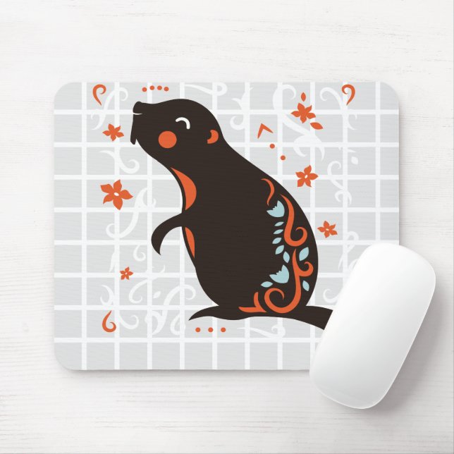 Folk Art Cute Otter Grid Mouse Pad (With Mouse)