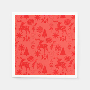 Folk Art Deer Forest Red Napkin