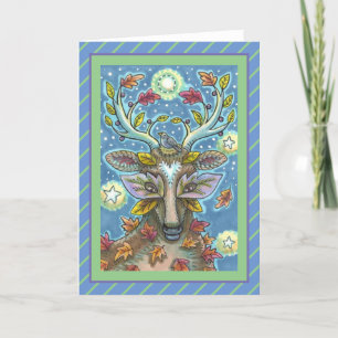 FOLK ART DEER IN AUTUMN FOREST, BIRD NEST Blank Card