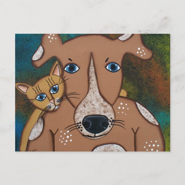 FOLK ART Dogs Best Friend BY LORI EVERETT postcard (Front)