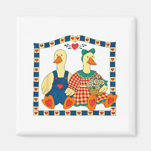Folk Art Duck Couple With Flowers Country Farmhous Magnet