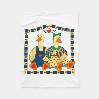 Folk Art Duck Couple With Hearts Country Farmhouse Fleece Blanket