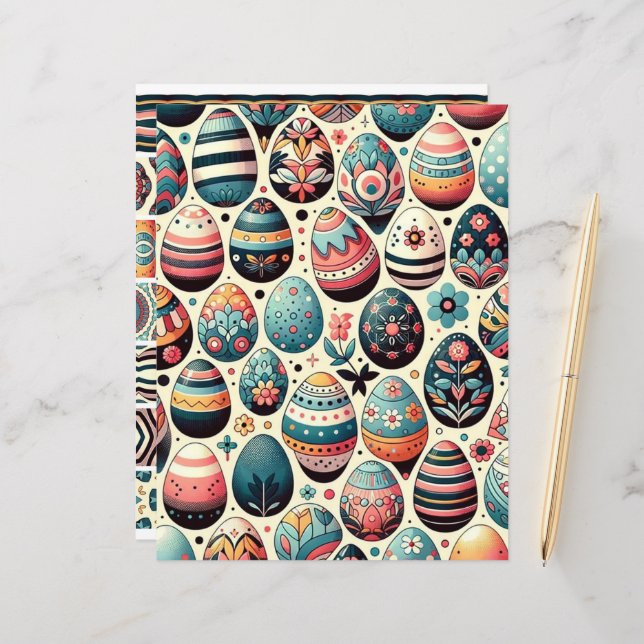Folk Art Easter Eggs Scrapbook Paper (Front/Back In Situ)
