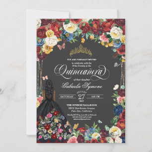 Folk Art Embroidery Butterfly Floral Quinceanera Invitation