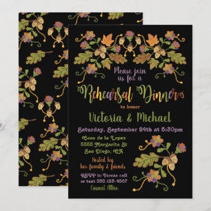 Folk Art Embroidery Fall Autumn Rehearsal Dinner Invitation