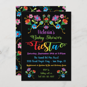 Folk Art Embroidery Mexican Fiesta Baby Shower Invitation