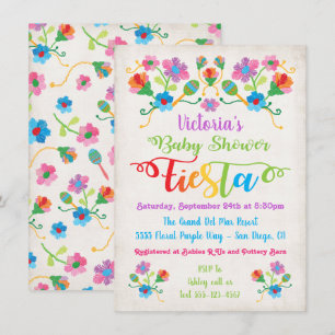 Folk Art Embroidery Mexican Fiesta Baby Shower Invitation