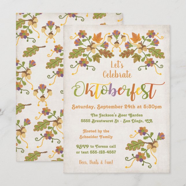 Folk Art Embroidery Oktoberfest Invitations (Front/Back)