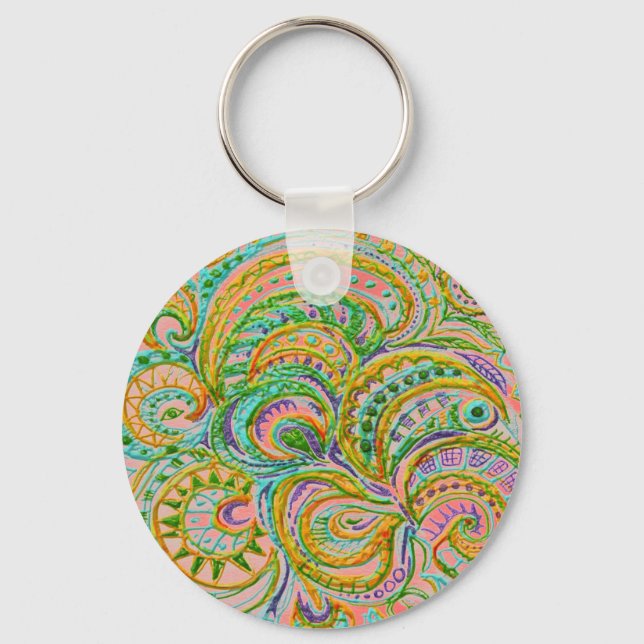 Folk Art Fantasy Pattern Key Ring (Front)