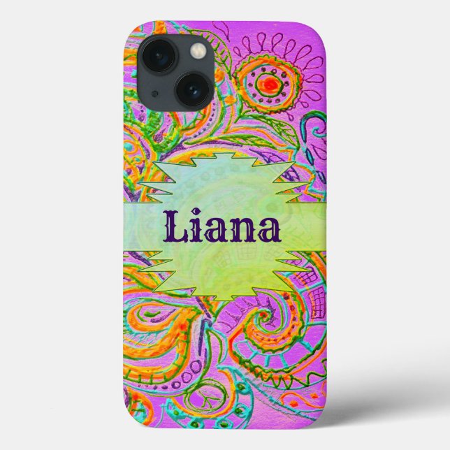 Folk Art Fantasy Pattern & Name Case-Mate iPhone Case (Back)