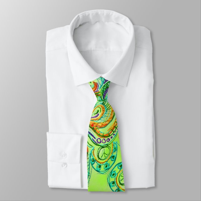 Folk Art Fantasy Pattern Tie (Tied)