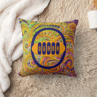 Folk Art Fantasy Pattern & Your Name  Cushion