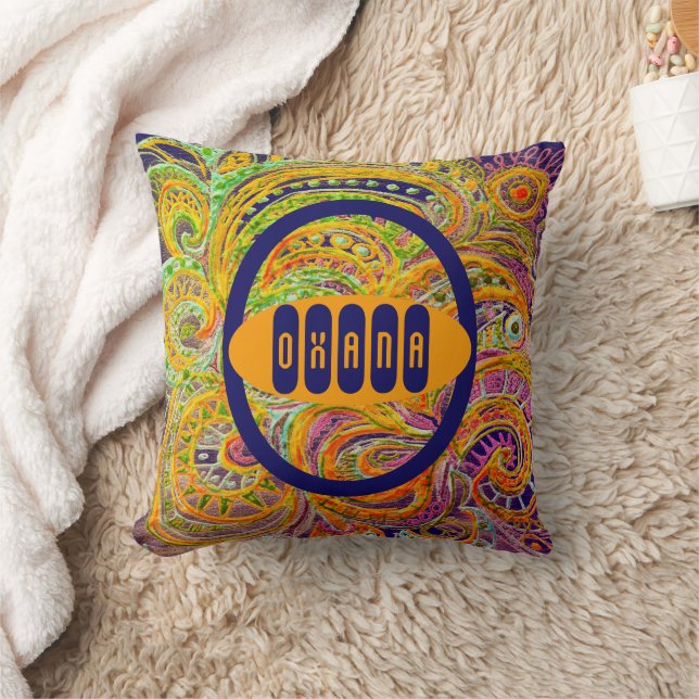 Folk Art Fantasy Pattern & Your Name  Cushion (Blanket)