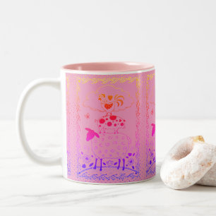 FOLK ART FARM ANIMALS SHEEP PIG ROOSTER Primitive Two-Tone Coffee Mug