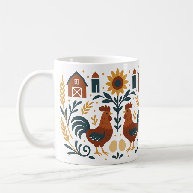 Folk Art Farm Rooster Coffee Mug (Left)