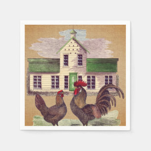 Folk Art Farmyard Chickens Rustic Design Napkin