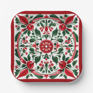 Folk-Art Festive Square Paper plates   Party Plate
