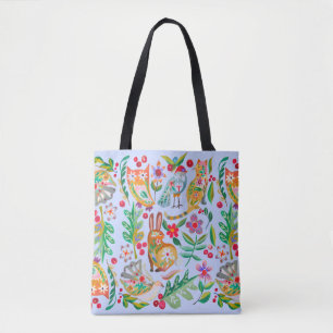 Folk Art Floral Animal Friends Customisable Tote Bag