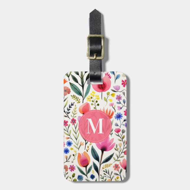 Folk Art Floral Background Luggage Tag (Front Vertical)
