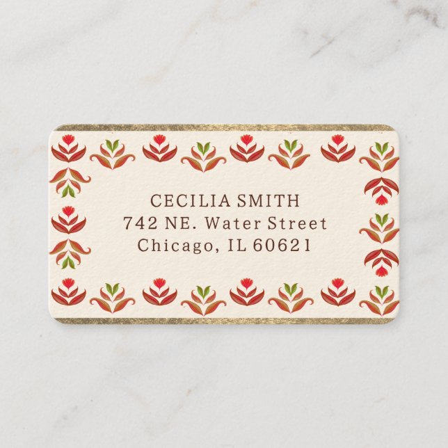     Folk Art Floral Border Cute Cosy Rustic Autumn Business Card (Front)
