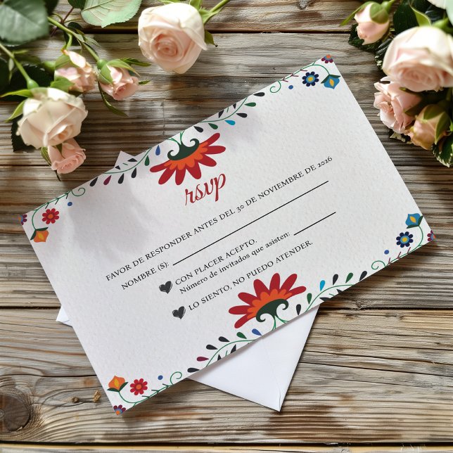 Folk Art Floral Botanical Fiesta Spanish Wedding RSVP Card (Folk Art Floral Botanical Fiesta Spanish Wedding RSVP Card)
