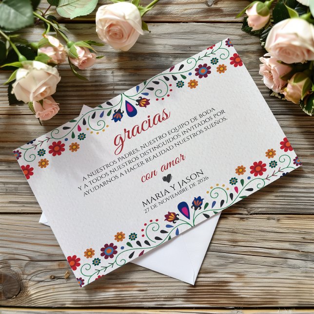 Folk Art Floral Botanical Fiesta Spanish Wedding Thank You Card (Folk Art Floral Botanical Fiesta Spanish Wedding Thank You Card)
