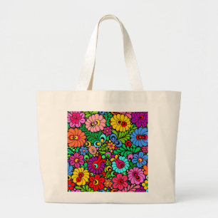 Folk art floral canvas tote shopping bag