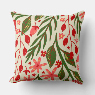 Folk-Art Floral & Crimson Berry Accent Cushion