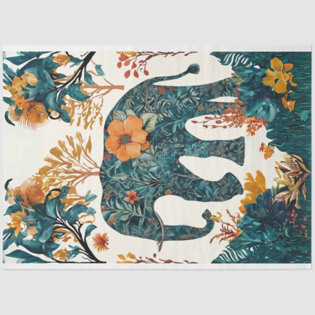 Folk Art Floral Elephant Decoupage  Tissue Paper (Front)