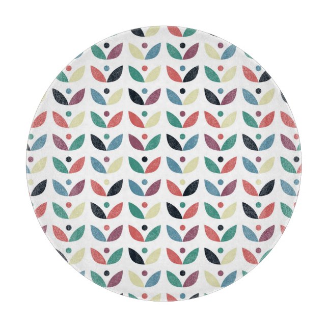 Folk Art Floral Geometric Pattern Cutting Board (Front)
