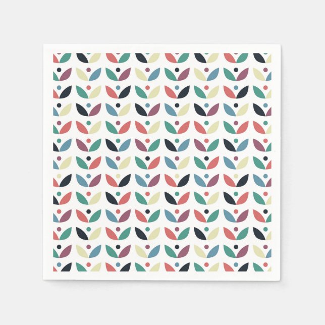 Folk Art Floral Geometric Pattern Napkin (Front)