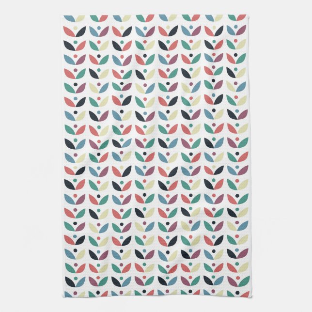 Folk Art Floral Geometric Pattern Tea Towel (Vertical)