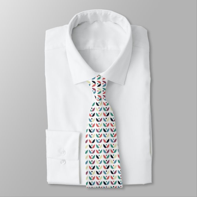 Folk Art Floral Geometric Pattern Tie (Tied)