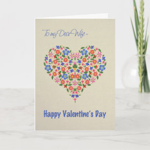 Folk Art Floral Heart Valentine's Card for a Wife