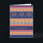 Folk Art Floral Hearts Birthday Card, Girlfriend Card<br><div class="desc">A pretty Birthday Card for a Girlfriend,  with a pattern of Hearts and Flowers on Deep Blue and Golden Yellow,  inspired by Eastern European Folk Art. Part of the Posh & Painterly 'Folk Heart' collection.</div>