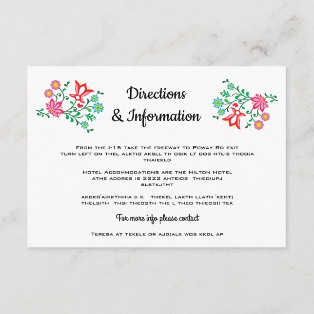 Folk Art Floral Mexican Fiesta Wedding info Enclosure Card (Front)