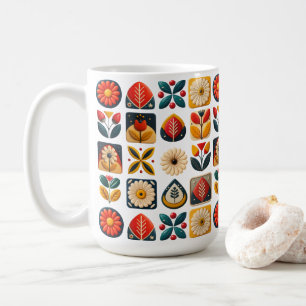 Folk Art Floral Mosaic in Retro Colours Coffee Mug